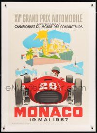 5p170 MONACO linen French 27x39 art print '80s cool art of Formula One Grand Prix race car by Ramel!