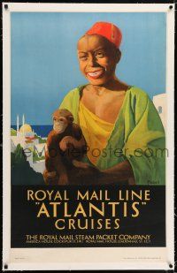 5p176 ROYAL MAIL LINE ATLANTIS CRUISES linen 25x40 English travel poster 1930s great Padden art!