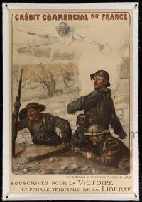 5p207 CREDIT COMMERCIAL DE FRANCE linen 32x47 French WWI war poster '18 great Lucien Jonas art!
