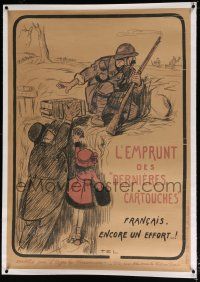 5p209 L'EMPRUNT DES DERNIERS CARTOUCHES linen 30x43 French WWI poster '17 art of citizens helping!