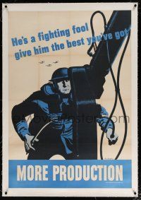 5p200 MORE PRODUCTION linen 28x40 WWII war poster '42 Fred Ludikens art, he's a fighting fool!