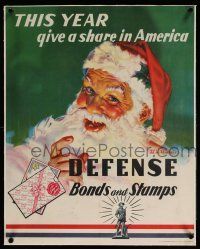 5p201 THIS YEAR GIVE A SHARE IN AMERICA linen 20x25 WWII war poster '41 Wilkinsons art of Santa!