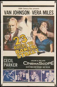 5r024 23 PACES TO BAKER STREET 1sh '56 cool artwork of Van Johnson & scared Vera Miles!