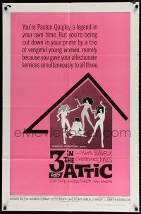 5r025 3 IN THE ATTIC 1sh '68 Yvette Mimieux, great sexy artwork of naked girls dancing!