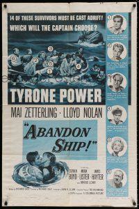 5r031 ABANDON SHIP 1sh '57 Tyrone Power & 25 survivors in a lifeboat which can hold only 12!