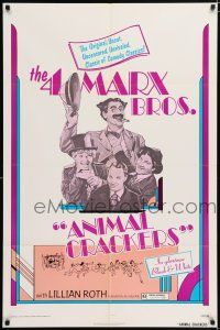 5r056 ANIMAL CRACKERS 1sh R74 wacky artwork of all four Marx Brothers!