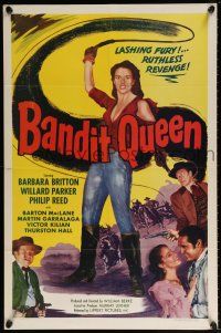 5r072 BANDIT QUEEN 1sh '50 sexy Barbara Britton with whip, lashing fury, ruthless revenge!