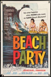 5r081 BEACH PARTY 1sh '63 Frankie Avalon & Annette Funicello riding a wave on surf boards!