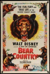 5r082 BEAR COUNTRY style A 1sh '53 Disney True-Life Adventure, cool bear artwork!