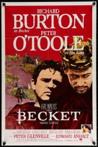 5r089 BECKET 1sh '64 great image of Richard Burton in the title role, Peter O'Toole!