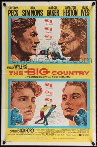 5r094 BIG COUNTRY style A 1sh '58 Gregory Peck, Charlton Heston, William Wyler classic, cool art!