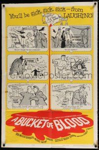 5r147 BUCKET OF BLOOD 1sh '59 Roger Corman, AIP, great cartoon monster art!