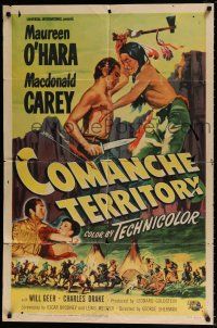 5r206 COMANCHE TERRITORY 1sh '50 Maureen O'Hara, Macdonald Carey, Native American action art!