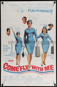5r207 COME FLY WITH ME 1sh '63 sexy airline hostesses daydreaming of men!