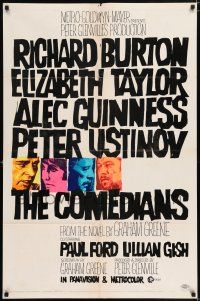 5r208 COMEDIANS style A 1sh '67 art of Richard Burton, Elizabeth Taylor, Alec Guinness & Ustinov!