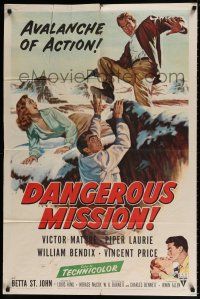 5r225 DANGEROUS MISSION 1sh '54 Victor Mature, Piper Laurie, an avalanche of action!