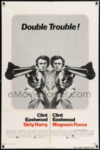 5r254 DIRTY HARRY/MAGNUM FORCE 1sh '75 cool mirror image of Clint Eastwood, double trouble!