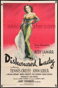 5r257 DISHONORED LADY 1sh '47 full-length art of sexy Hedy Lamarr who could not help loving!