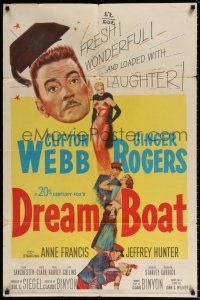 5r268 DREAM BOAT 1sh '52 sexy Ginger Rogers was professor Clifton Webb's co-star in silent movies!