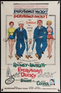 5r295 EVERYTHING'S DUCKY 1sh '61 artwork of Mickey Rooney & Buddy Hackett with a talking duck!