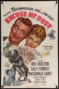 5r297 EXCUSE MY DUST 1sh '51 art of Red Skelton being kissed by two pretty girls!