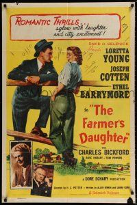 5r308 FARMER'S DAUGHTER 1sh R54 Loretta Young, Joseph Cotten, Ethel Barrymore