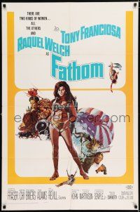 5r310 FATHOM 1sh '67 art of sexy nearly-naked Raquel Welch in parachute harness & action scenes!