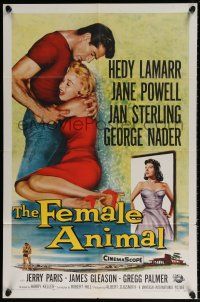 5r313 FEMALE ANIMAL 1sh '58 artwork of sexy Hedy Lamarr & Jane Powell, George Nader!