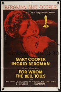 5r330 FOR WHOM THE BELL TOLLS 1sh R57 romantic c/u of Gary Cooper & Ingrid Bergman, Hemingway!