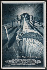 5r359 FUNERAL HOME 1sh '82 cool art of zombie hand grabbing tombstone from inside its grave!