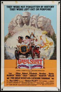 5r419 GREAT SCOUT & CATHOUSE THURSDAY 1sh '76 wacky art of Lee Marvin & cast in Mount Rushmore!