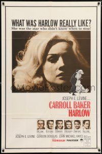 5r449 HARLOW 1sh '65 super close up of Carroll Baker in the title role!