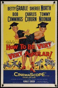 5r488 HOW TO BE VERY, VERY POPULAR 1sh '55 art of sexy students Betty Grable & Sheree North!
