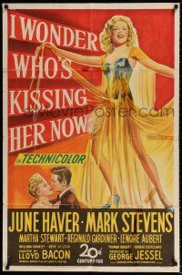 5r499 I WONDER WHO'S KISSING HER NOW 1sh '47 full-length stone litho of sexiest June Haver!