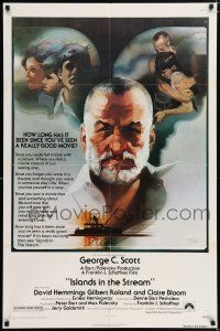 5r526 ISLANDS IN THE STREAM 1sh '77 Ernest Hemingway, Bob Peak art of George C. Scott & cast!