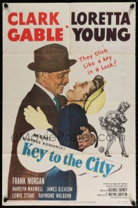 5r547 KEY TO THE CITY 1sh '50 Clark Gable & Mayor Loretta Young click like a key in a lock!