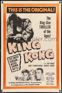 5r558 KING KONG 1sh R1977 art of the giant ape carrying Fay Wray on Empire State Building, rare!