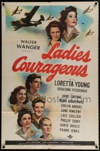 5r574 LADIES COURAGEOUS 1sh '44 airplane factory worker Loretta Young, Diana Barrymore