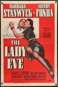 5r577 LADY EVE style A 1sh R49 Preston Sturges directed, art of Barbara Stanwyck & Henry Fonda!
