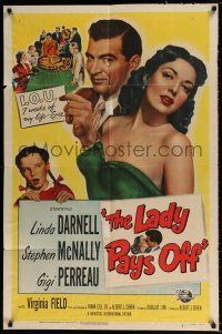 5r581 LADY PAYS OFF 1sh '51 sexy Linda Darnell in swimsuit gambles & loses, Stephen McNally!