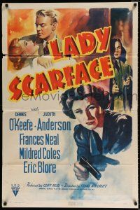5r582 LADY SCARFACE style A 1sh '41 great close up art of master criminal Judith Anderson with gun!