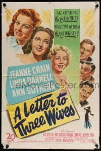 5r609 LETTER TO THREE WIVES 1sh '49 Jeanne Crain, Linda Darnell, Ann Sothern, young Kirk Douglas!