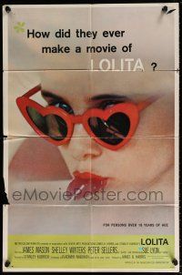 5r626 LOLITA 1sh '62 Stanley Kubrick classic, sexy Sue Lyon with heart sunglasses & lollipop!