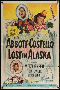 5r638 LOST IN ALASKA 1sh '52 artwork of Bud Abbott & Lou Costello falling on ice!