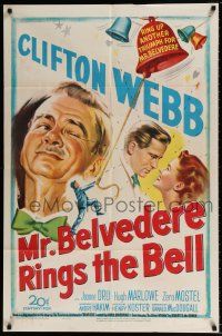 5r701 MR. BELVEDERE RINGS THE BELL 1sh '51 artwork of Clifton Webb winking at lovers!
