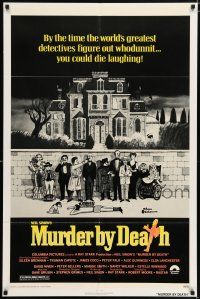 5r704 MURDER BY DEATH yellow style 1sh '76 Charles Addams art of cast by dead body & spooky house!