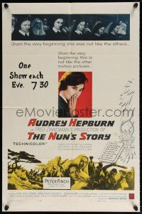 5r729 NUN'S STORY 1sh '59 religious missionary Audrey Hepburn was not like the others, Peter Finch