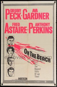 5r732 ON THE BEACH 1sh '59 art of Gregory Peck, Ava Gardner, Fred Astaire & Anthony Perkins!