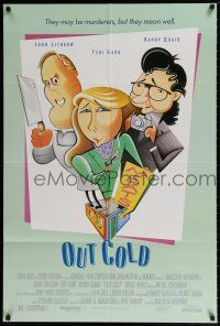 5r737 OUT COLD 1sh '89 wacky Risko art of John Lithgow, Teri Garr, and Randy Quaid!