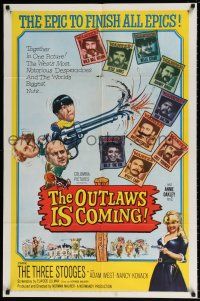 5r739 OUTLAWS IS COMING 1sh '65 The Three Stooges with Curly-Joe are wacky cowboys!